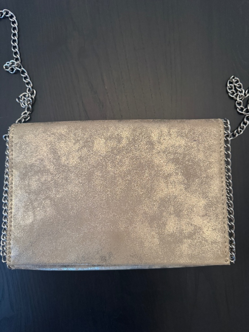 Chelsea28: Metallic gold leather w. silver chain crossbody/clutch